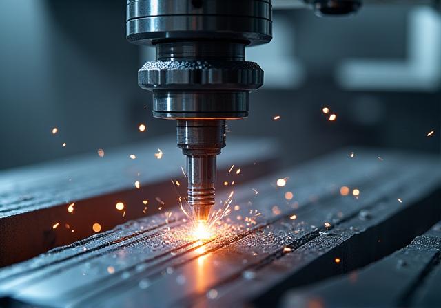 A robust CNC milling machine precisely shaping a metal club head in a high-tech manufacturing facility.